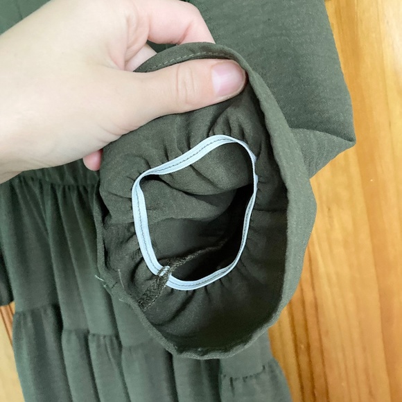 Women’s size small like new REB in J olive green tiered dress with elbow sleeves - Picture 4 of 7